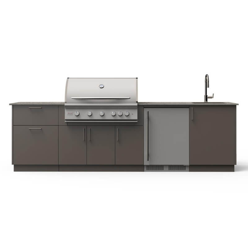 Blaze Golden Hour 10-Ft Outdoor Kitchen Island w/ 40-Inch Premium LTE+ Grill, Fridge, Sink in Gunmetal w/ Keon Countertop