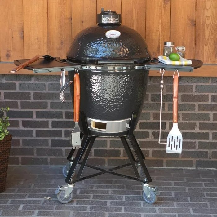 Primo 21.5 Inch Ceramic Kamado Grill Freestanding With Cradle & Side Shelves - PGCRC - view 4
