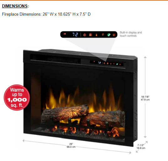 Dimplex Nova 26" Multi-Fire XHD Electric Fireplace Insert With Logs, XHD26L