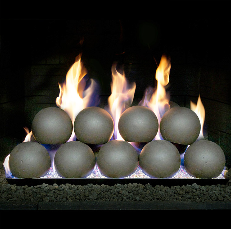 Real Fyre 4” Graystone Fyre Spheres Set with P45 ANSI Certified Pan Burners