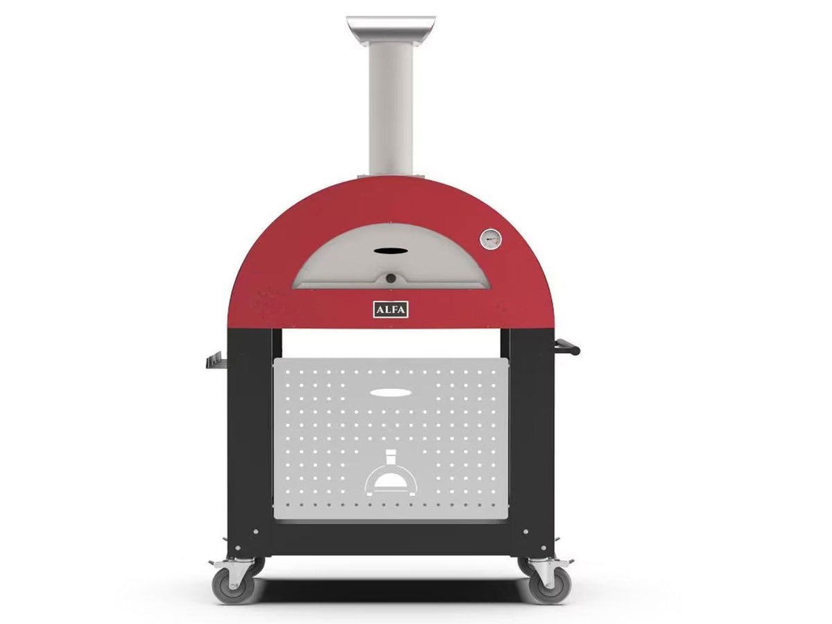 Alfa Moderno Ruby Red 3 Pizze 43-Inch Gas Pizza Oven on Wrinkle Black Oven Base