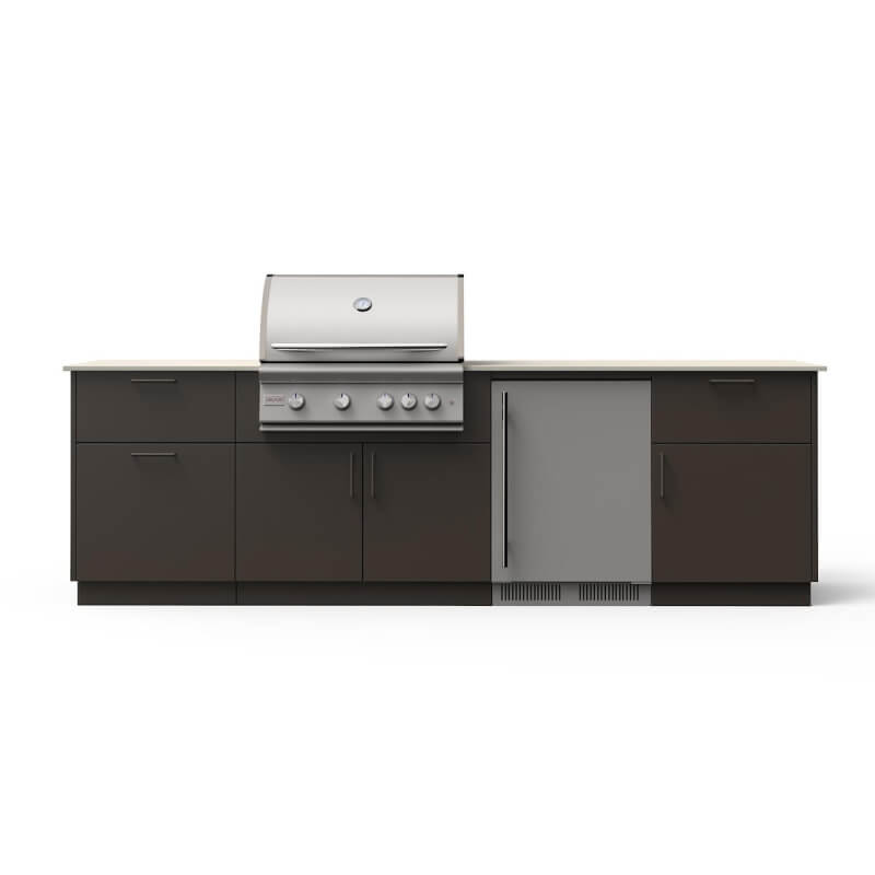 Blaze Morning Glow 10-Ft Outdoor Kitchen Island w/ 32-Inch Premium LTE+ Grill, Fridge in Architectural Bronze w/ Aeris Countertop
