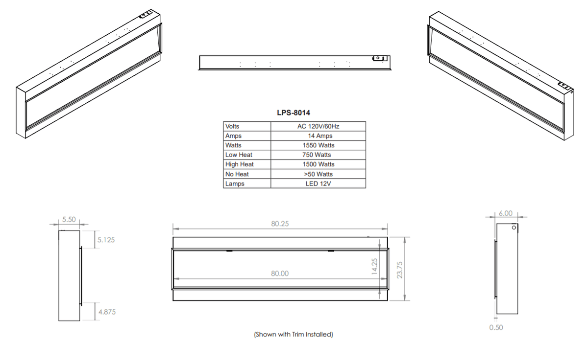 Modern Flames Landscape Pro Slim 80 Inch Built-In Electric Fireplace Recessed Linear Firebox