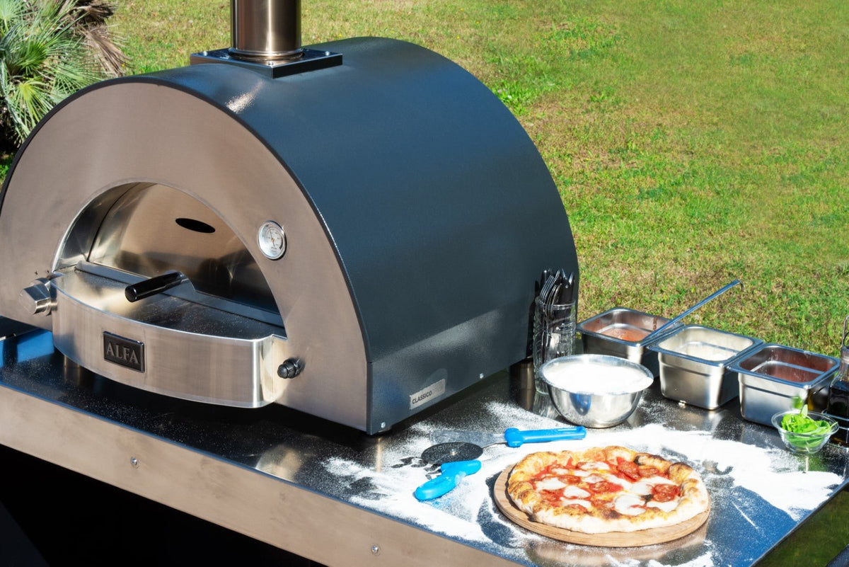 Alfa Classico 2 Pizze Freestanding Gas Ardesia Grey Pizza Oven on Wrinkle Black Cart - view 14