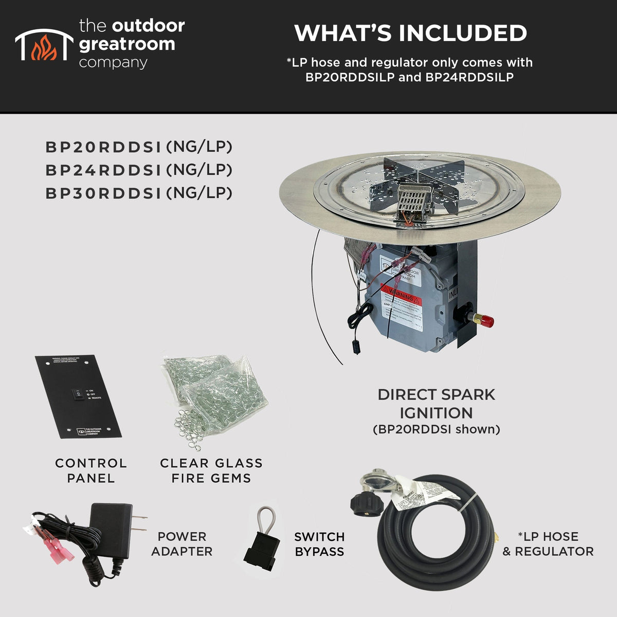 The Outdoor GreatRoom Crystal Fire Plus Round Gas Burner Insert and Plate Kit - view 4