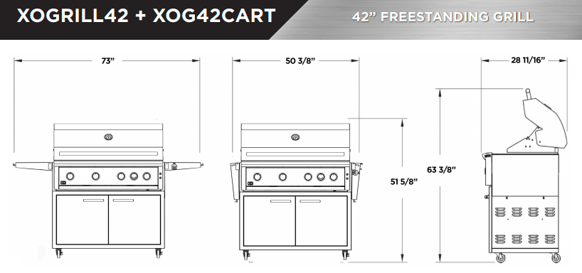 XO Pro Luxury 42 Inch Freestanding Gas Grill On Cart with Infrared Burner & Rotisserie - view 4