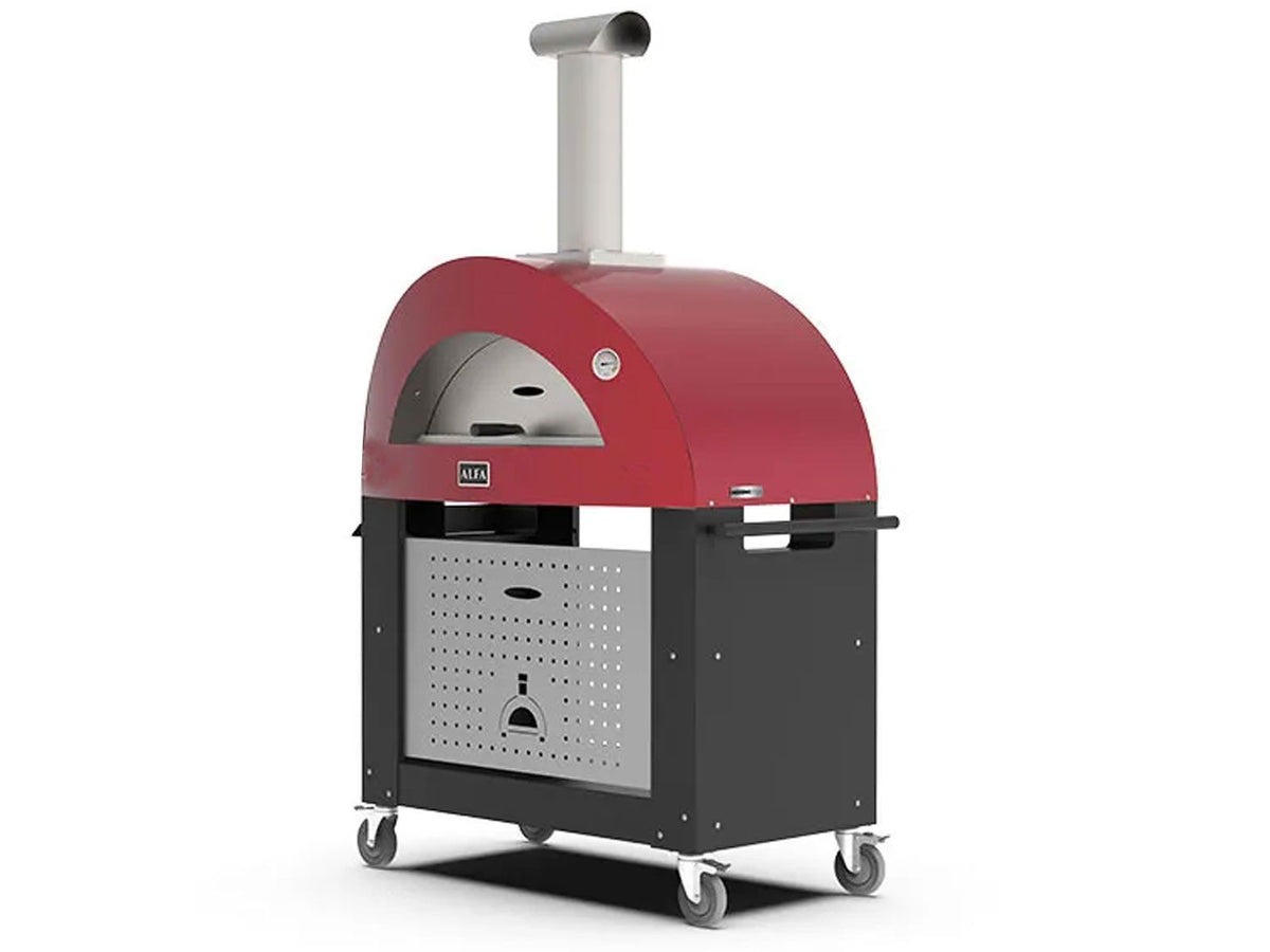 Alfa Moderno Ruby Red 3 Pizze 43-Inch Gas Pizza Oven on Wrinkle Black Oven Base - view 6