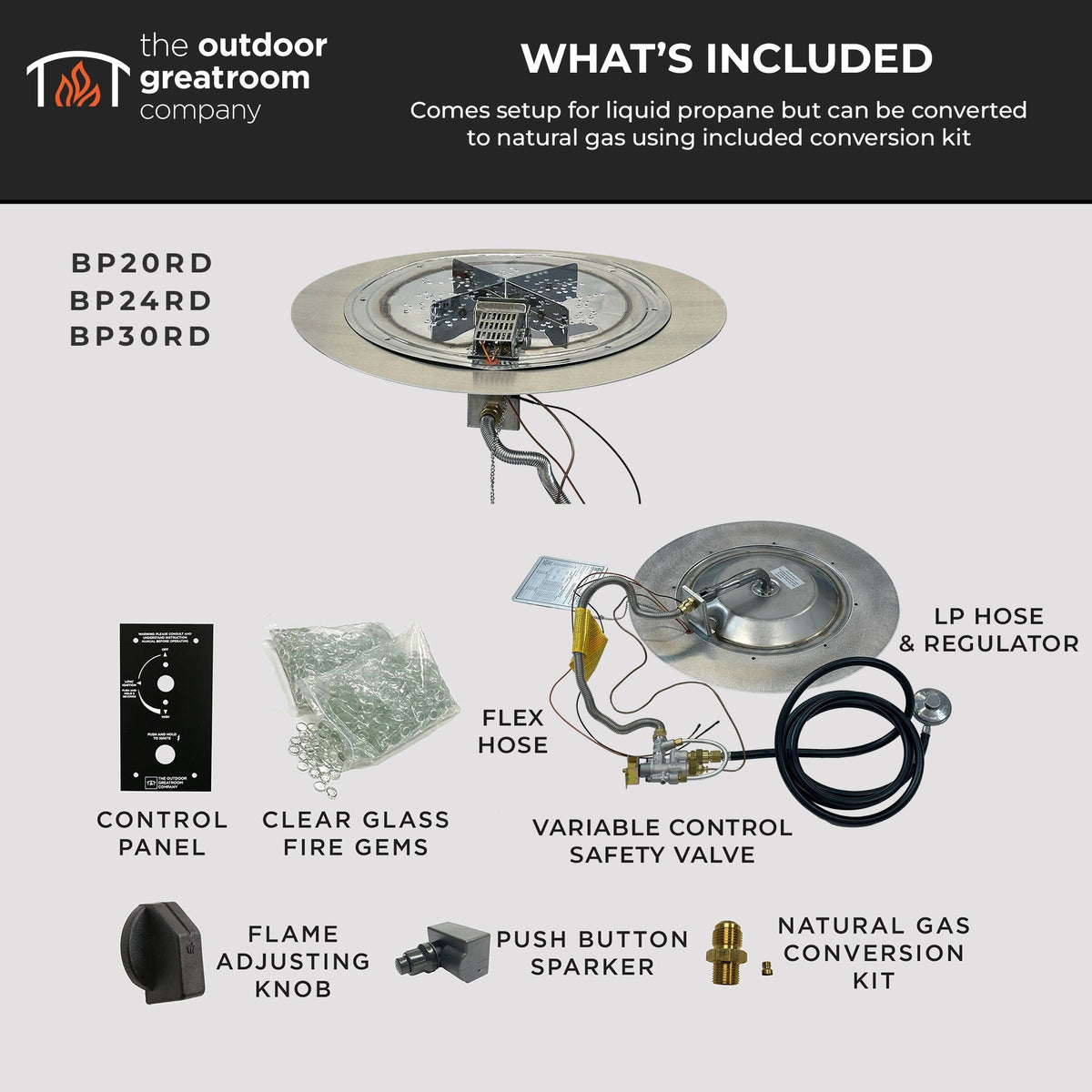 The Outdoor GreatRoom Crystal Fire Plus Round Gas Burner Insert and Plate Kit - view 2