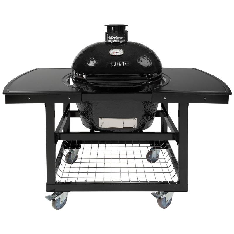 Primo Oval Large 300 Ceramic Kamado Grill On Cart With Side Shelves - PGCLGH