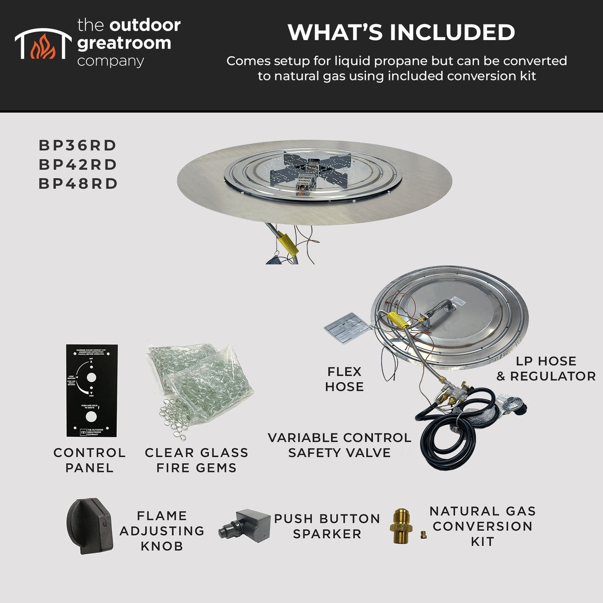 The Outdoor GreatRoom Crystal Fire Plus Round Gas Burner Insert and Plate Kit - view 6
