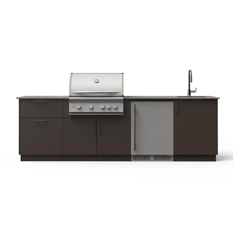 Blaze Golden Hour 10-Ft Outdoor Kitchen Island w/ Marine-Grade 32-Inch Premium LTE+ Grill, Fridge, Sink in Architectural Bronze w/ Keon Countertop