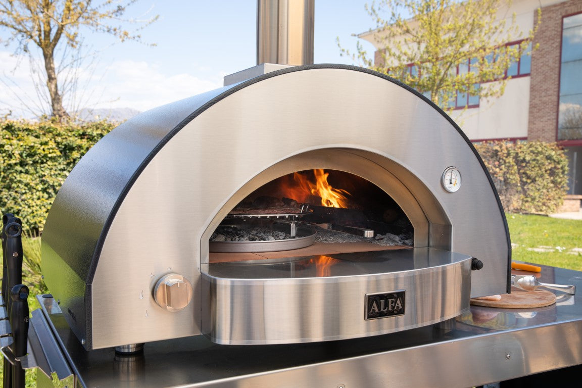 Alfa Classico 4 Pizze Gas Pizza Oven Freestanding on Black Cart - Ardesia Grey