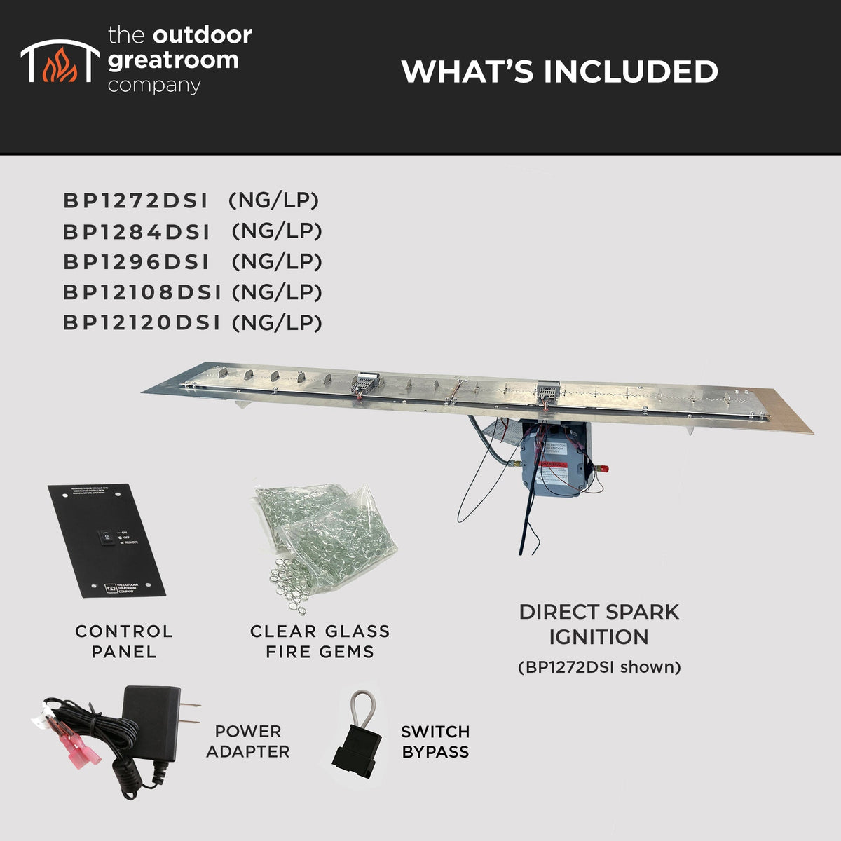 The Outdoor GreatRoom Crystal Fire Plus Linear Gas Burner Insert and Plate Kit - view 13