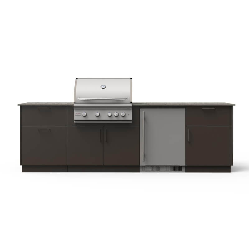 Blaze Morning Glow 10-Ft Outdoor Kitchen Island w/ 32-Inch Premium LTE+ Grill, Fridge in Architectural Bronze w/ Keon Countertop