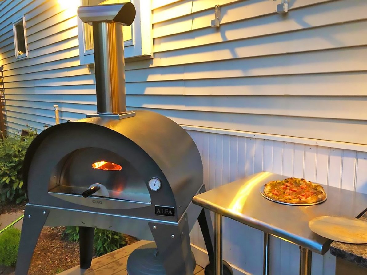 Alfa Ciao 27-Inch Freestanding Wood Fired Outdoor Pizza Oven with Base - Silver Grey - view 10