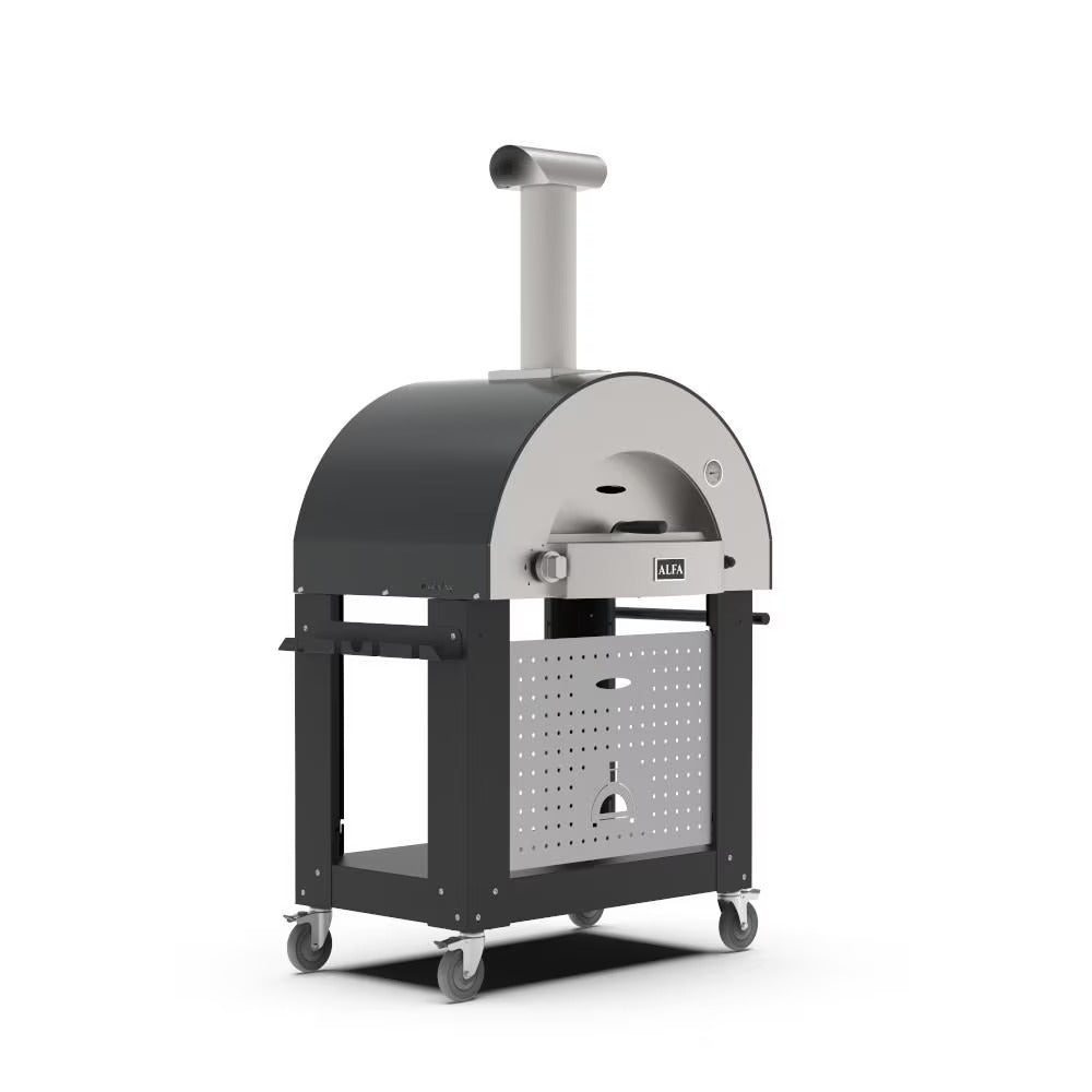 Alfa Classico 2 Pizze Freestanding Gas Ardesia Grey Pizza Oven on Wrinkle Black Cart - view 2