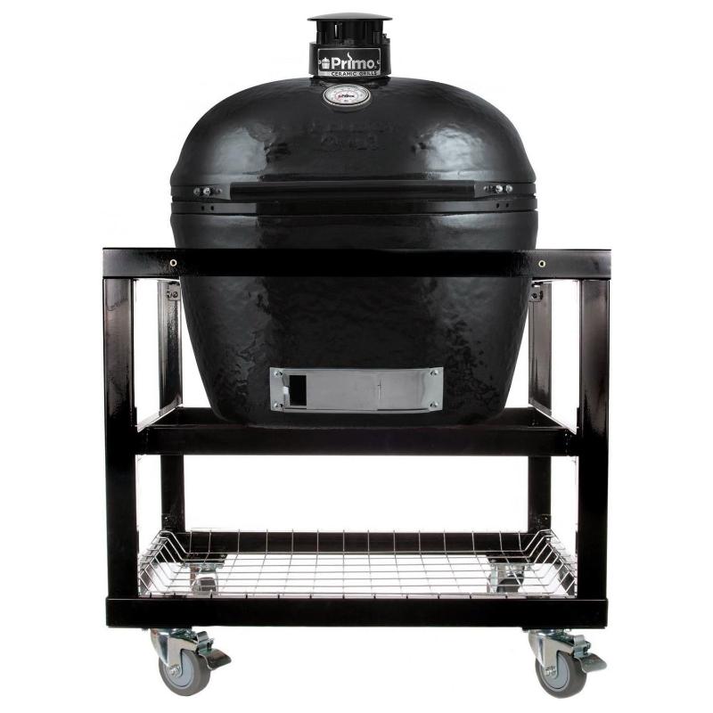 Primo Oval XL 400 Ceramic Kamado Charcoal Grill with Cart Shelves or Cypress Countertop Table