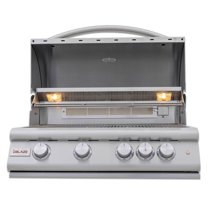 Blaze Premium LTE+ Marine Grade 32 Inch 4-Burner Gas Built In Grill w/ Rear Infrared Burner w/ Lift-Assist Hood