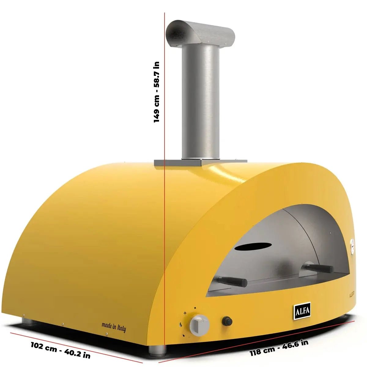 Alfa Moderno 5 Pizze Outdoor Gas Hybrid Pizza Oven with Black Base - Freestanding - Fire Yellow