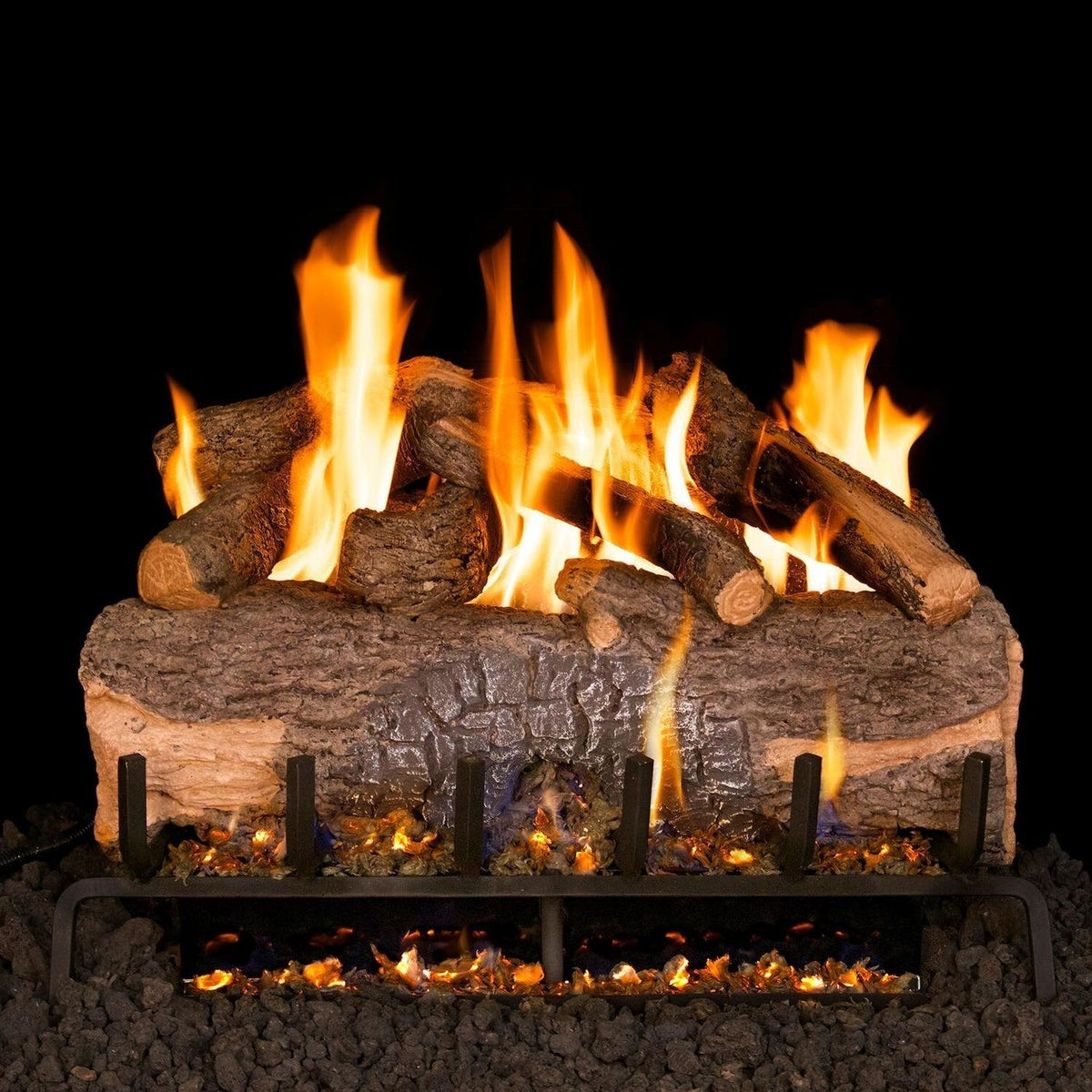 Peterson Real Fyre Mountain Crest Oak Gas Log Set With Vented ANSI Certified G31 Triple-Tier Burner