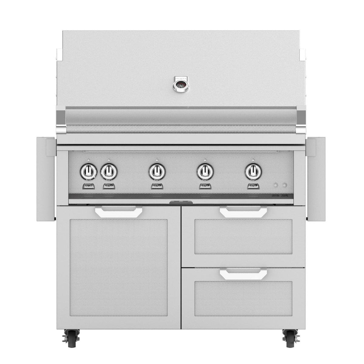 Hestan 42-Inch Propane Gas Grill W/ Sear Burner & Rotisserie On Double Drawer & Door Tower Cart