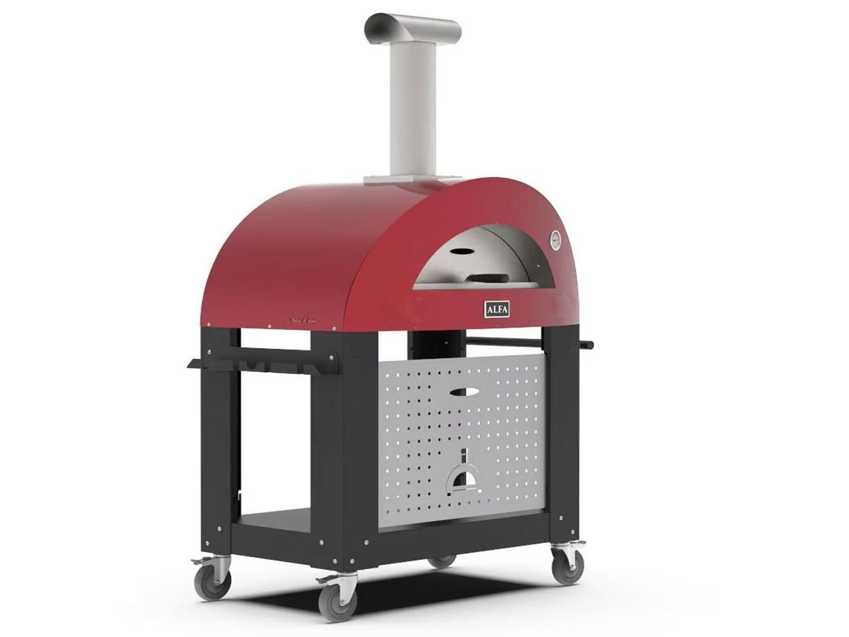 Alfa Moderno Ruby Red 3 Pizze 43-Inch Gas Pizza Oven on Wrinkle Black Oven Base - view 2