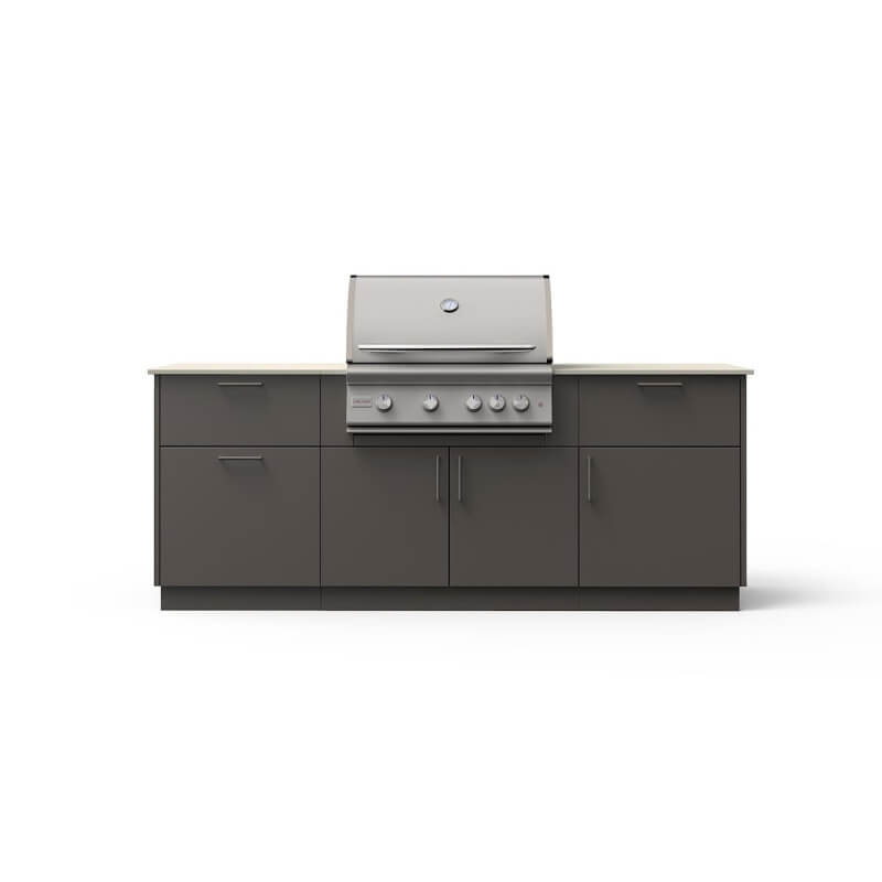 Blaze Sunrise 8-Ft Outdoor Kitchen Island w/ 32-Inch Premium LTE+ Gas Grill in Gunmetal w/ Aeris Countertop