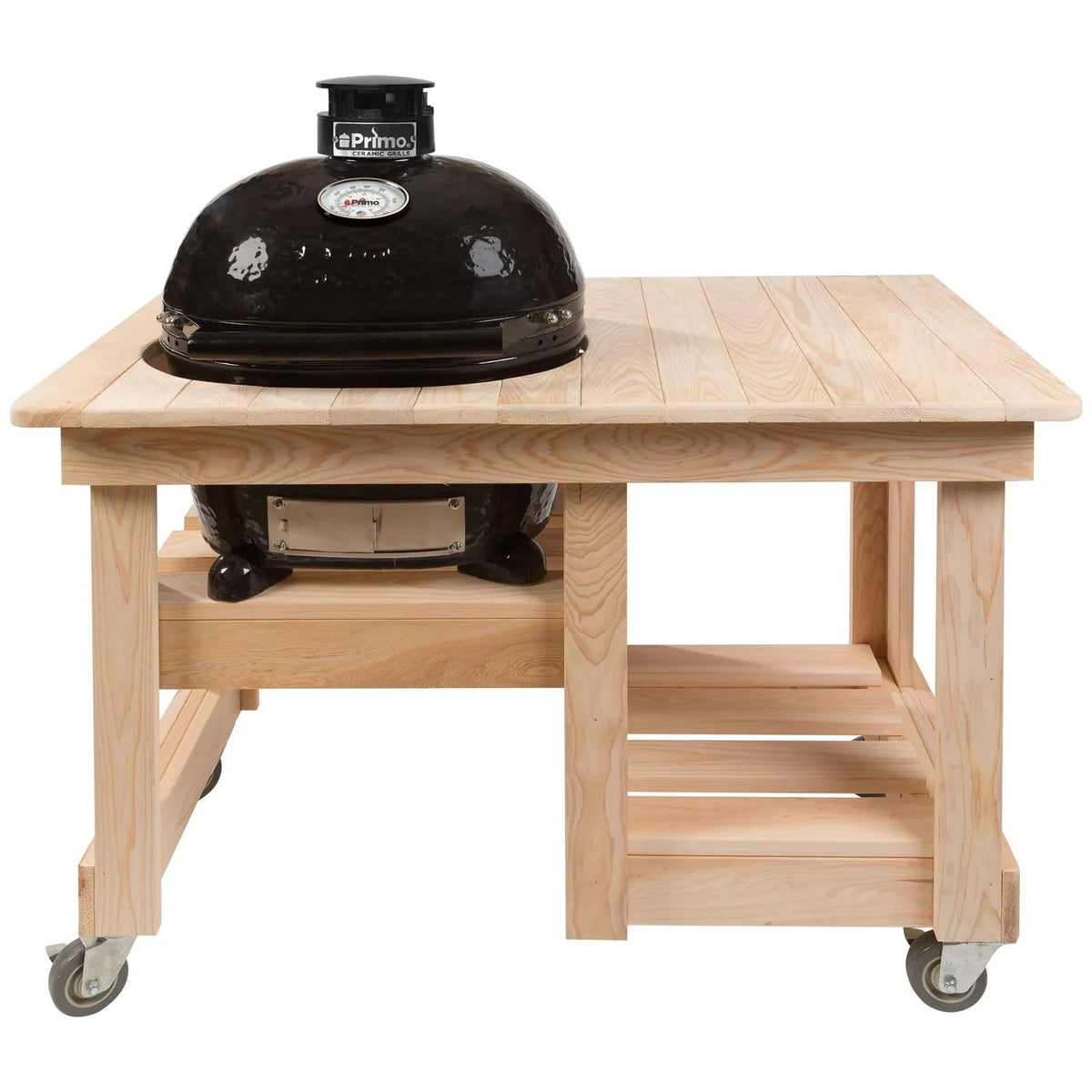 Primo Oval XL 400 Ceramic Kamado Charcoal Grill with Cart Shelves or Cypress Countertop Table