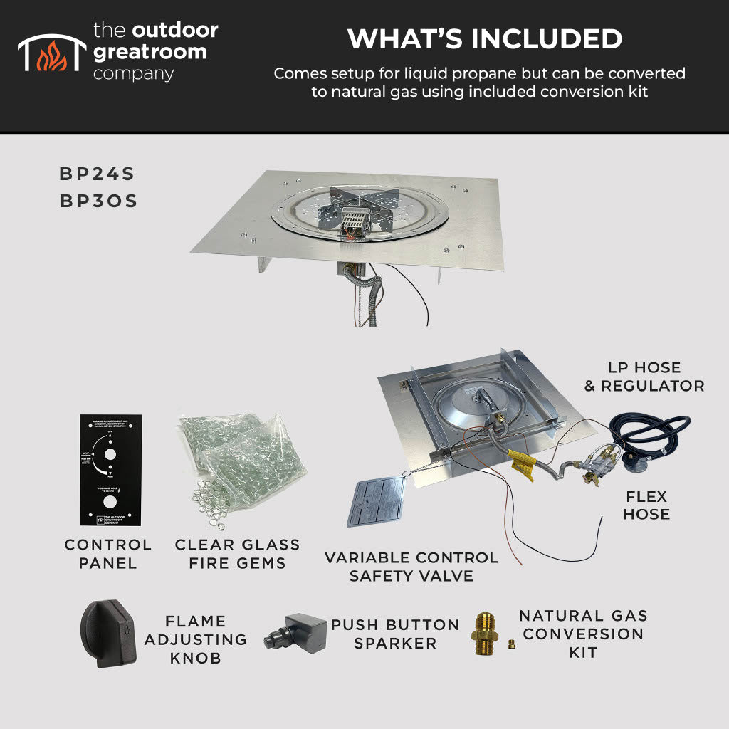 The Outdoor GreatRoom Crystal Fire Plus Square Gas Burner Insert and Plate Kit - view 2