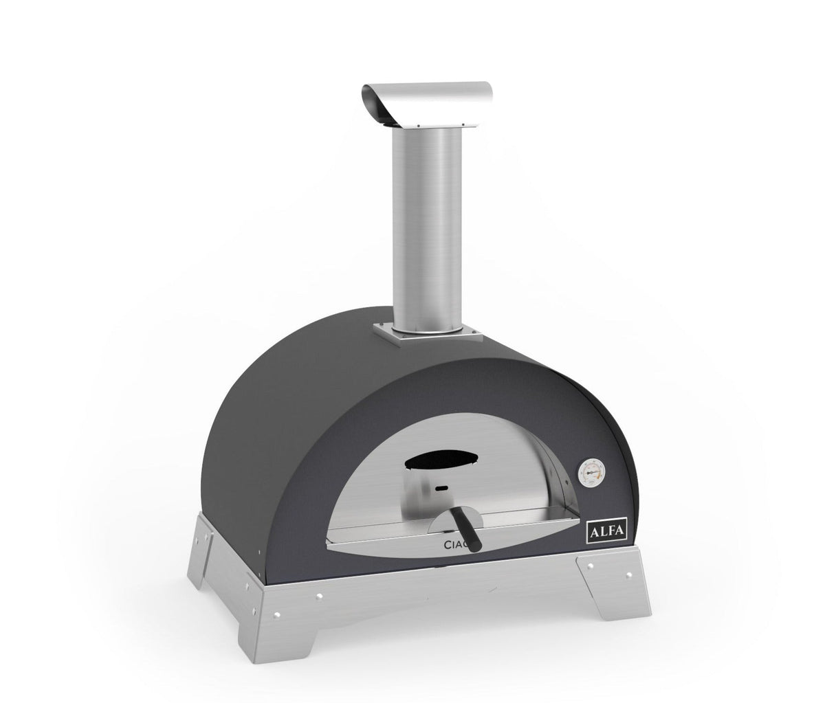 Alfa Ciao 27-Inch Freestanding Wood Fired Outdoor Pizza Oven with Base - Silver Grey - view 9