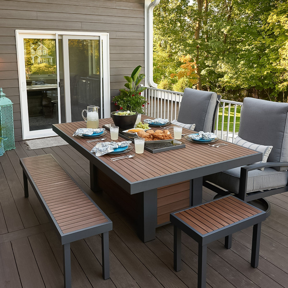 The Outdoor GreatRoom Kenwood and Brooks Linear Dining Height Gas Fire Pit Table - view 5