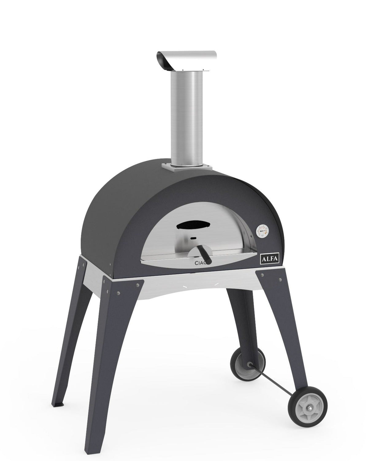 Alfa Ciao 27-Inch Freestanding Wood Fired Outdoor Pizza Oven with Base - Silver Grey - view 3