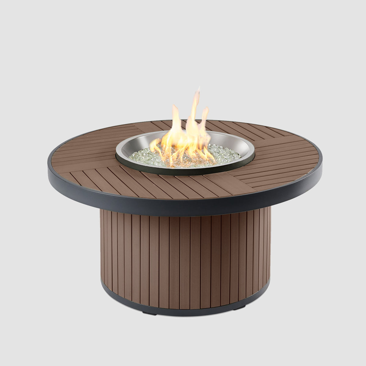 The Outdoor GreatRoom Kenwood and Brooks Round Chat Height Fire Pit Table