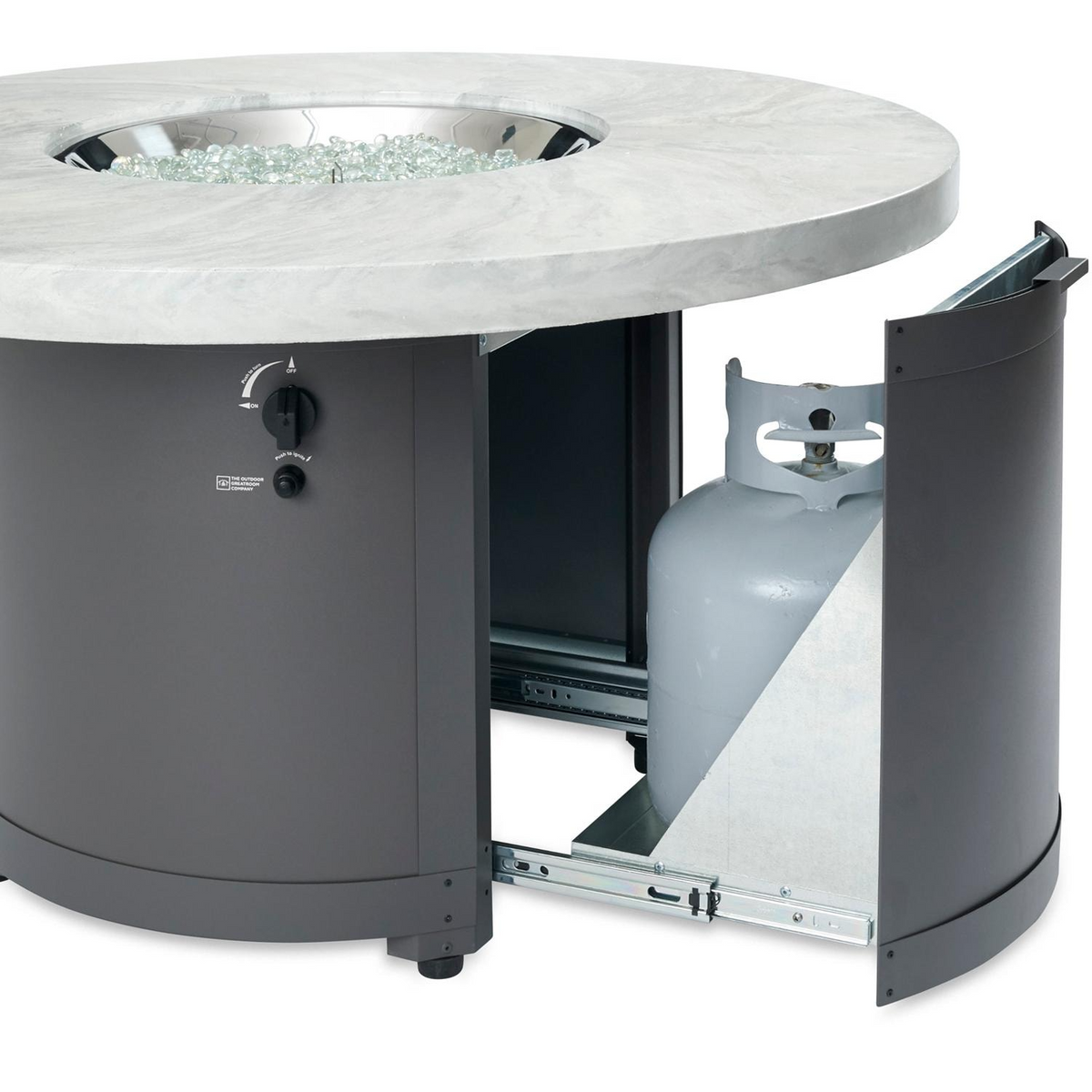 The Outdoor GreatRoom Company Beacon 48 Inch Round Powder Coated Steel Propane Fire Pit Table in White Onyx - view 3