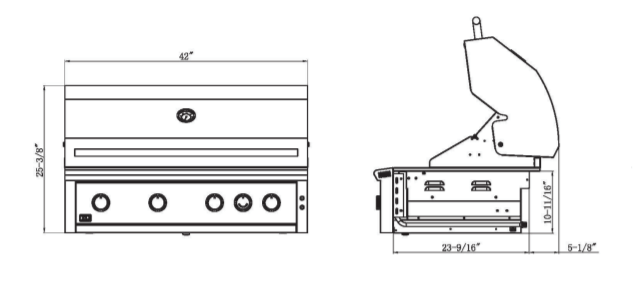 XO Pro 42" Built-In Gas Grill Four Piece Package with Side Burner, Double Doors, and Refrigerator - view 9