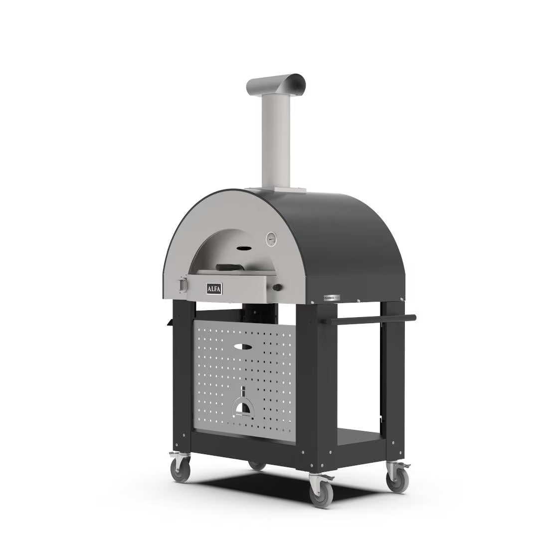 Alfa Classico 2 Pizze Freestanding Gas Ardesia Grey Pizza Oven on Wrinkle Black Cart - view 3