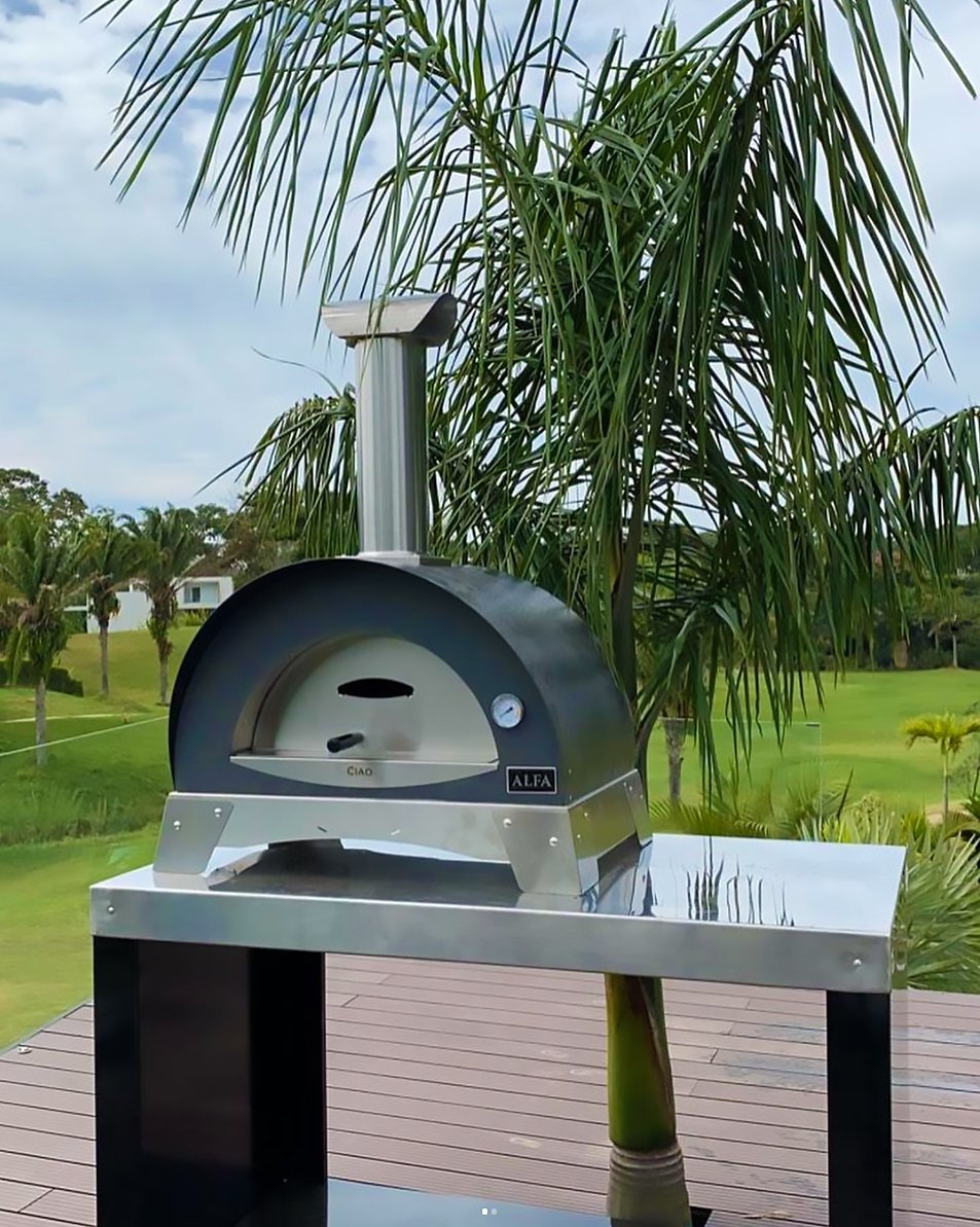 Alfa Ciao 27-Inch Freestanding Wood Fired Outdoor Pizza Oven with Base - Silver Grey - view 14