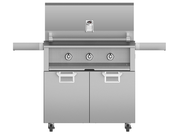 Aspire 36" Double Door Tower Cart, Steeletto finish, shown with a grill head (sold separately)