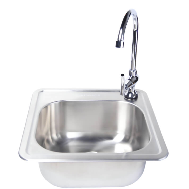 Fire Magic 15-Inch Outdoor Rated Stainless Steel Sink With Cold Water Faucet - 3587 + 3588