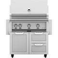 Hestan 36-Inch Propane Gas Grill W/ Sear Burner & Rotisserie On Double Drawer & Door Tower Cart
