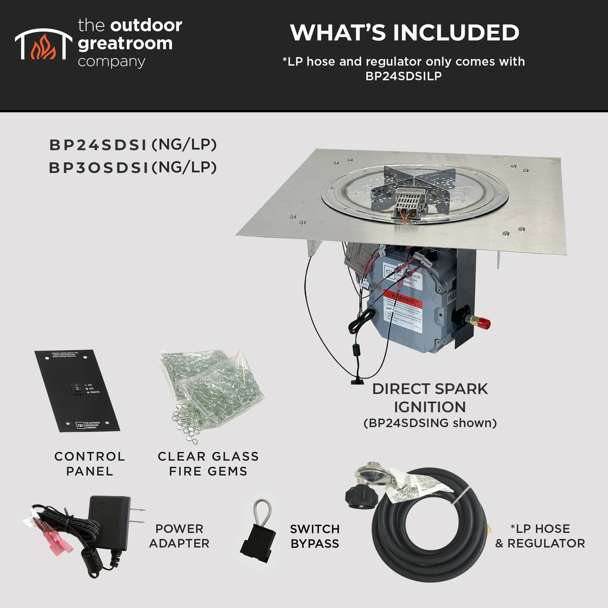 The Outdoor GreatRoom Crystal Fire Plus Square Gas Burner Insert and Plate Kit - view 5
