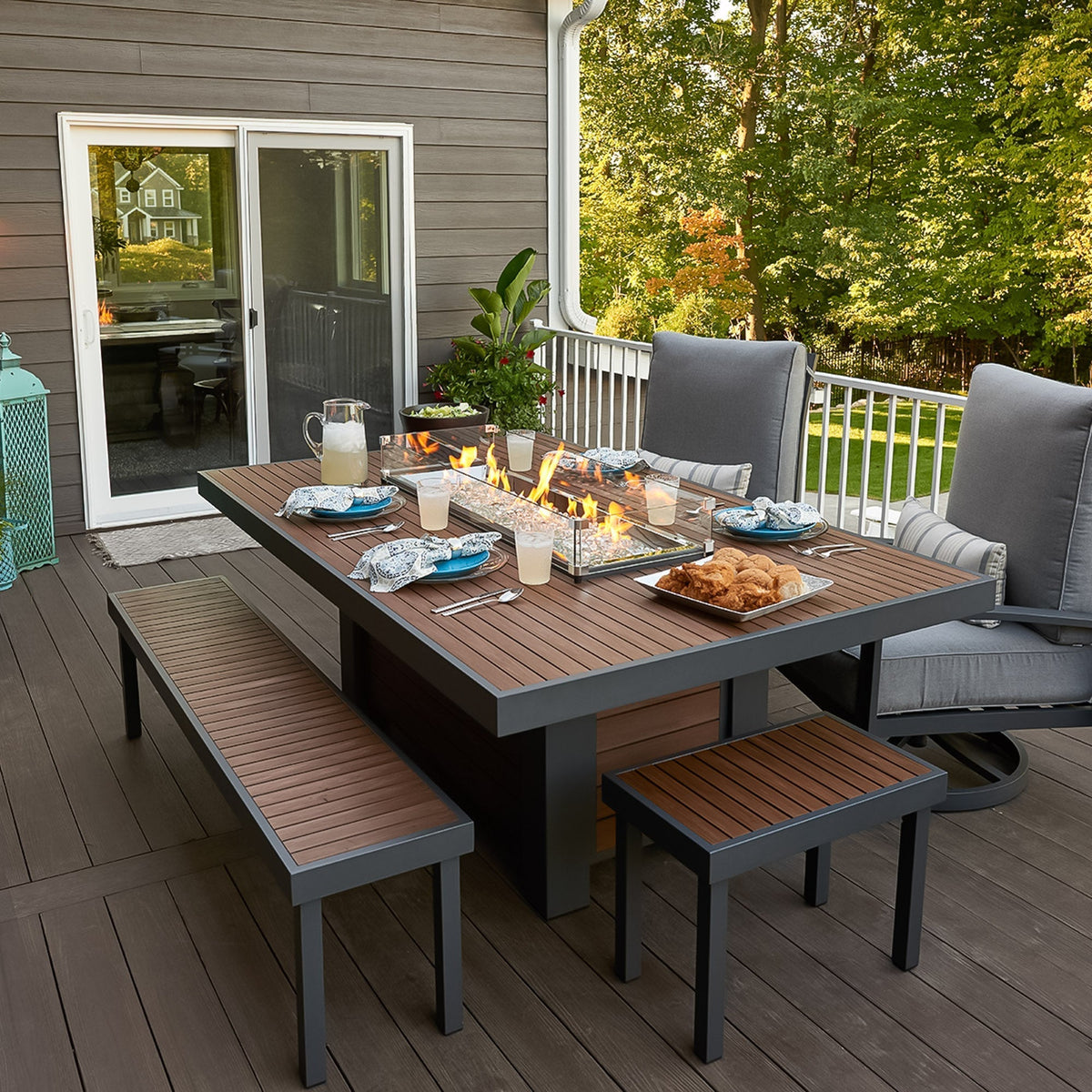 The Outdoor GreatRoom Kenwood and Brooks Linear Dining Height Gas Fire Pit Table - view 6