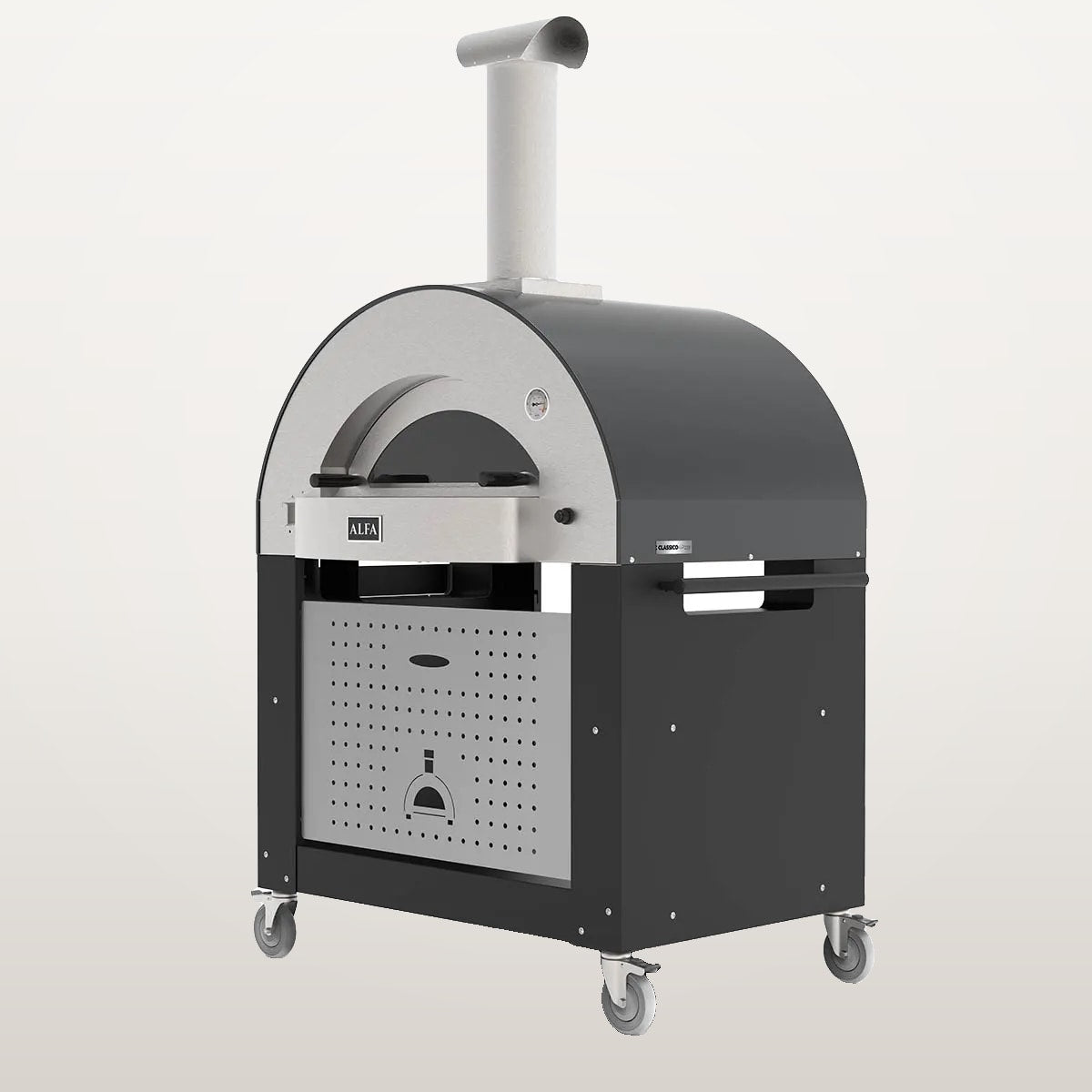 Alfa Classico 4 Pizze 43-Inch Gas Pizza Oven on Wrinkle Black Oven Base - Ardesia Grey