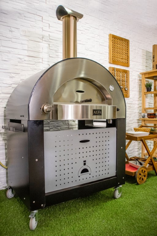 Alfa Classico 4 Pizze Gas Pizza Oven Freestanding on Black Cart - Ardesia Grey