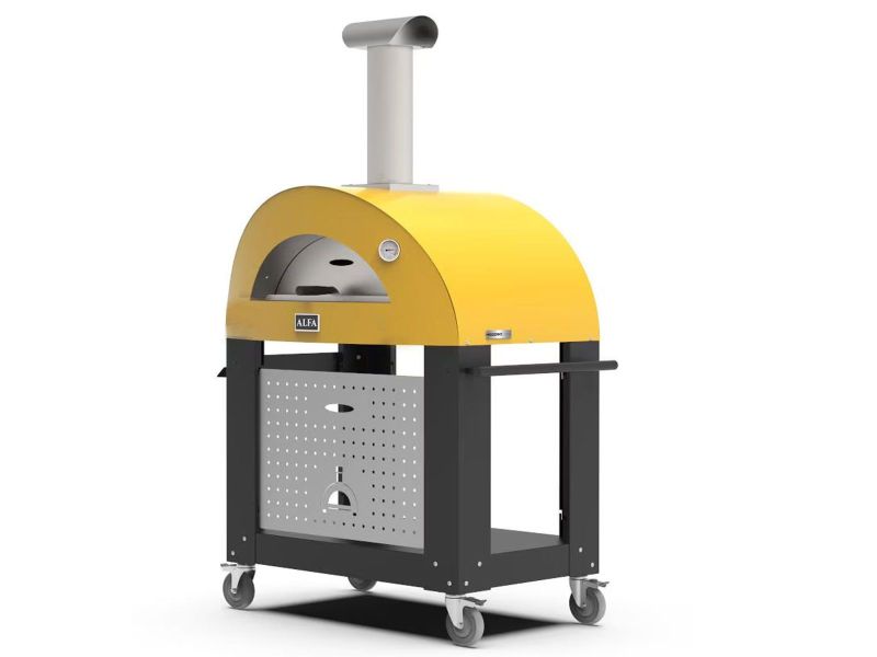 Alfa Moderno 3 Pizze 43-Inch Wood-Fired Pizza Oven on Wrinkle Black Base - Fire Yellow - view 2