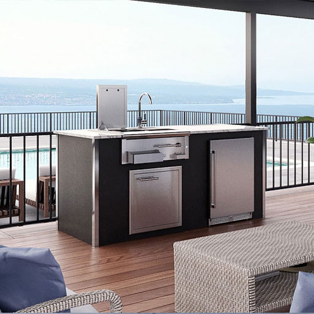 XO Outdoor Bar Island with Cocktail Station Access Door & Refrigerator - view 2