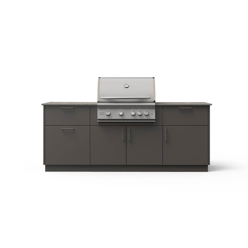Blaze Sunrise 8-Ft Outdoor Kitchen Island w/ 32-Inch Premium LTE+ Gas Grill in Gunmetal w/ Keon Countertop