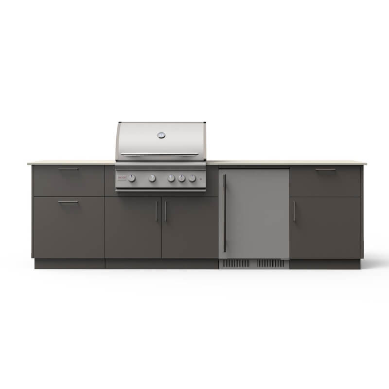 Blaze Morning Glow 10-Ft Outdoor Kitchen Island w/ 32-Inch Marine-Grade Premium LTE+ Grill, Fridge in Gunmetal w/ Aeris Countertop