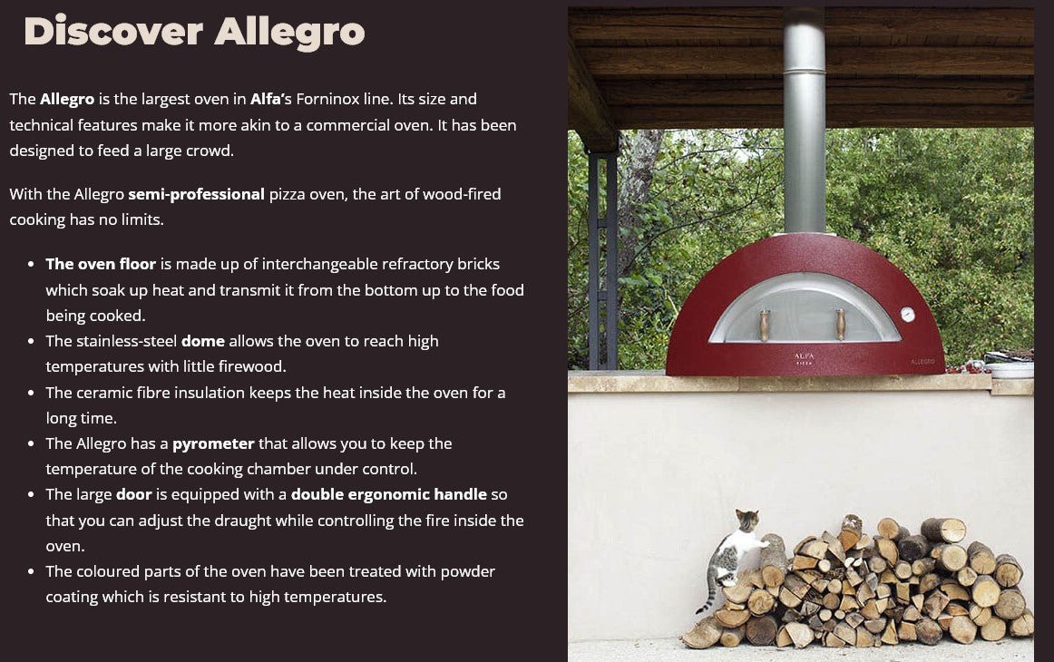 Alfa Allegro 39-Inch Outdoor Wood-Fired Pizza Oven with Base - Freestanding - Antique Red - view 12
