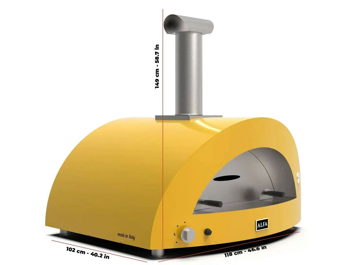 Alfa Moderno 5 Pizze 47-Inch Gas Pizza Oven on Wrinkle Black Base - Imperial Yellow